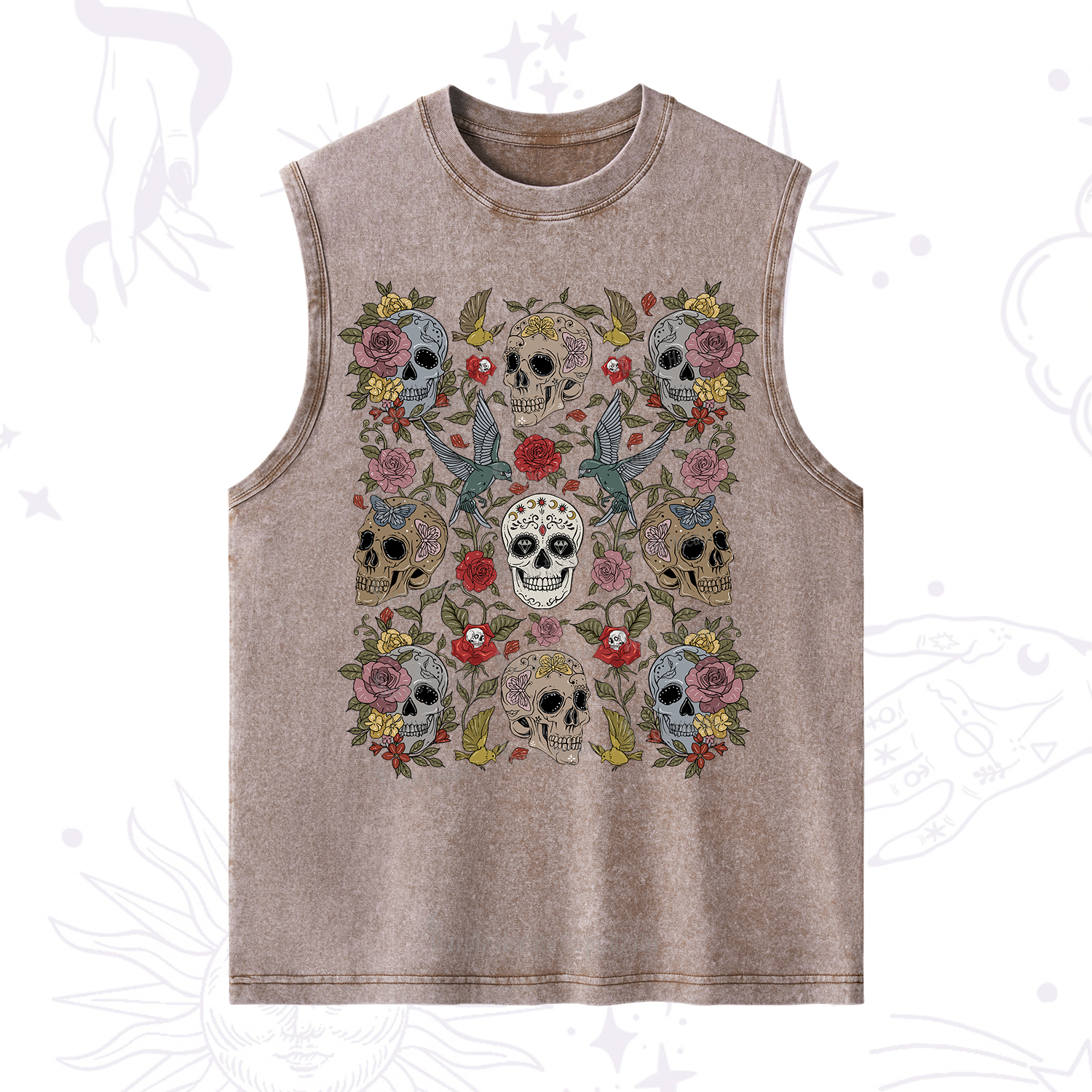 Purplehecate Skull Floral Washed Tank