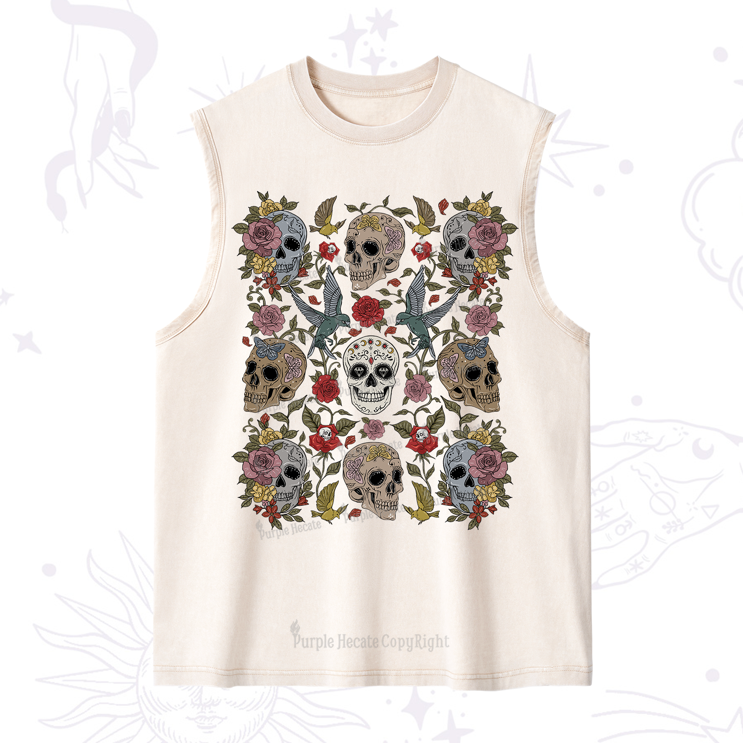 Purplehecate Skull Floral Washed Tank