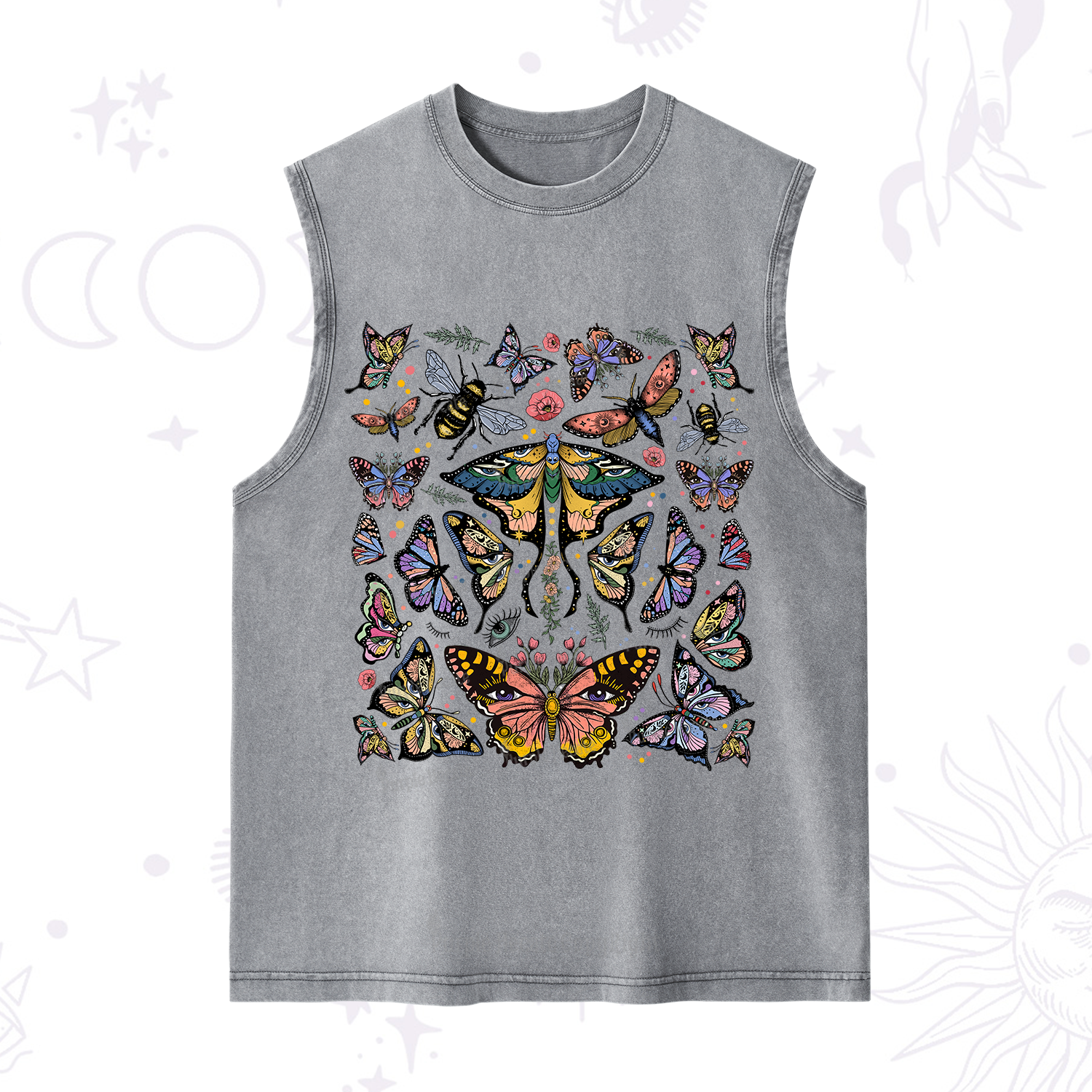 Purplehecate Mystical Butterfly & Moth Washed Tank