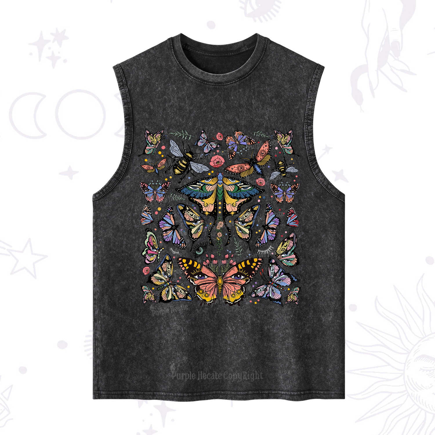Purplehecate Mystical Butterfly & Moth Washed Tank