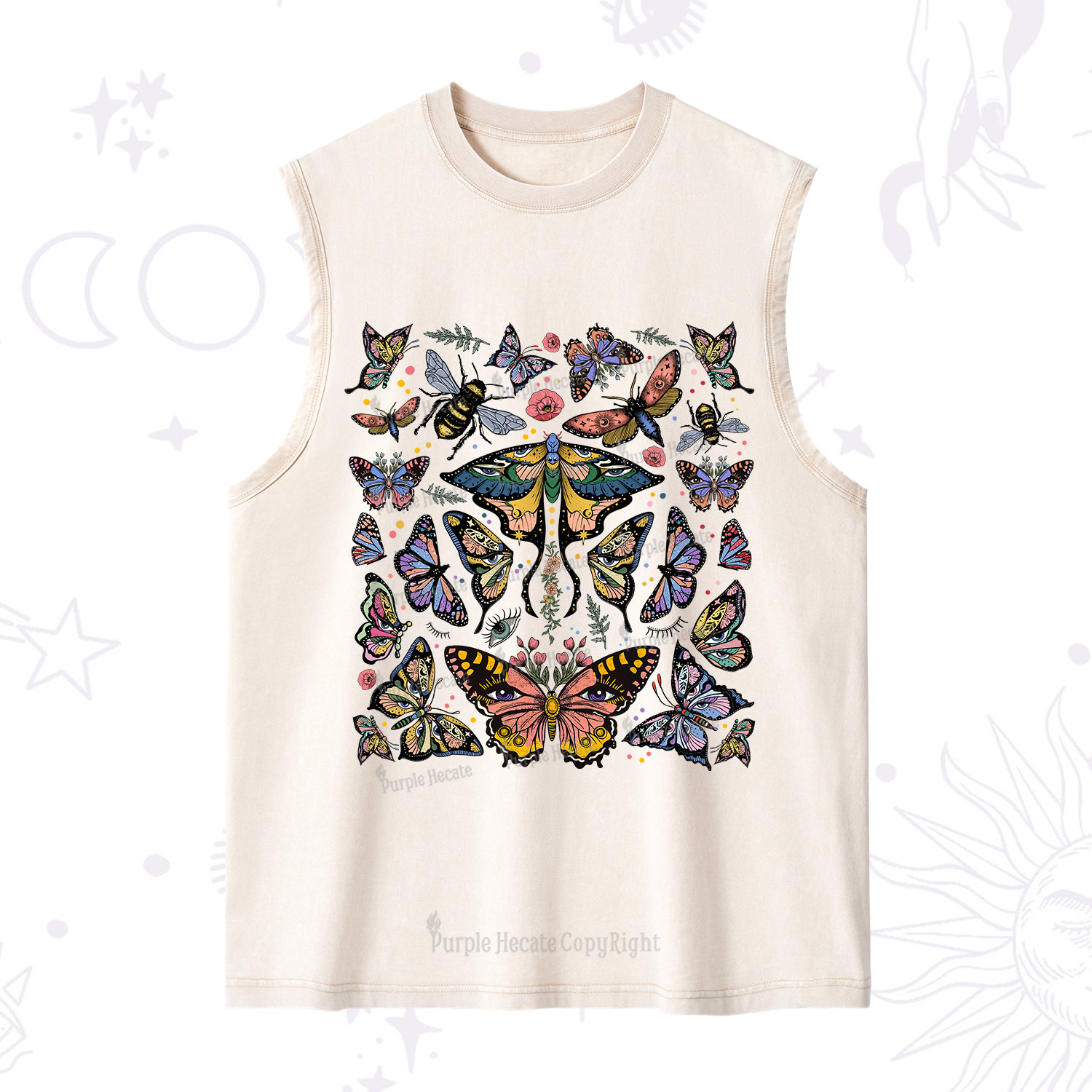 Purplehecate Mystical Butterfly & Moth Washed Tank
