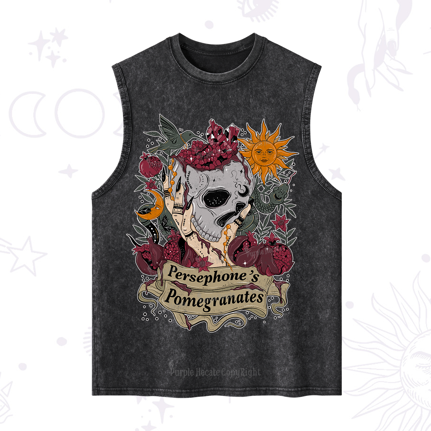 Purplehecate Persephone's Pomegranates Washed Tank