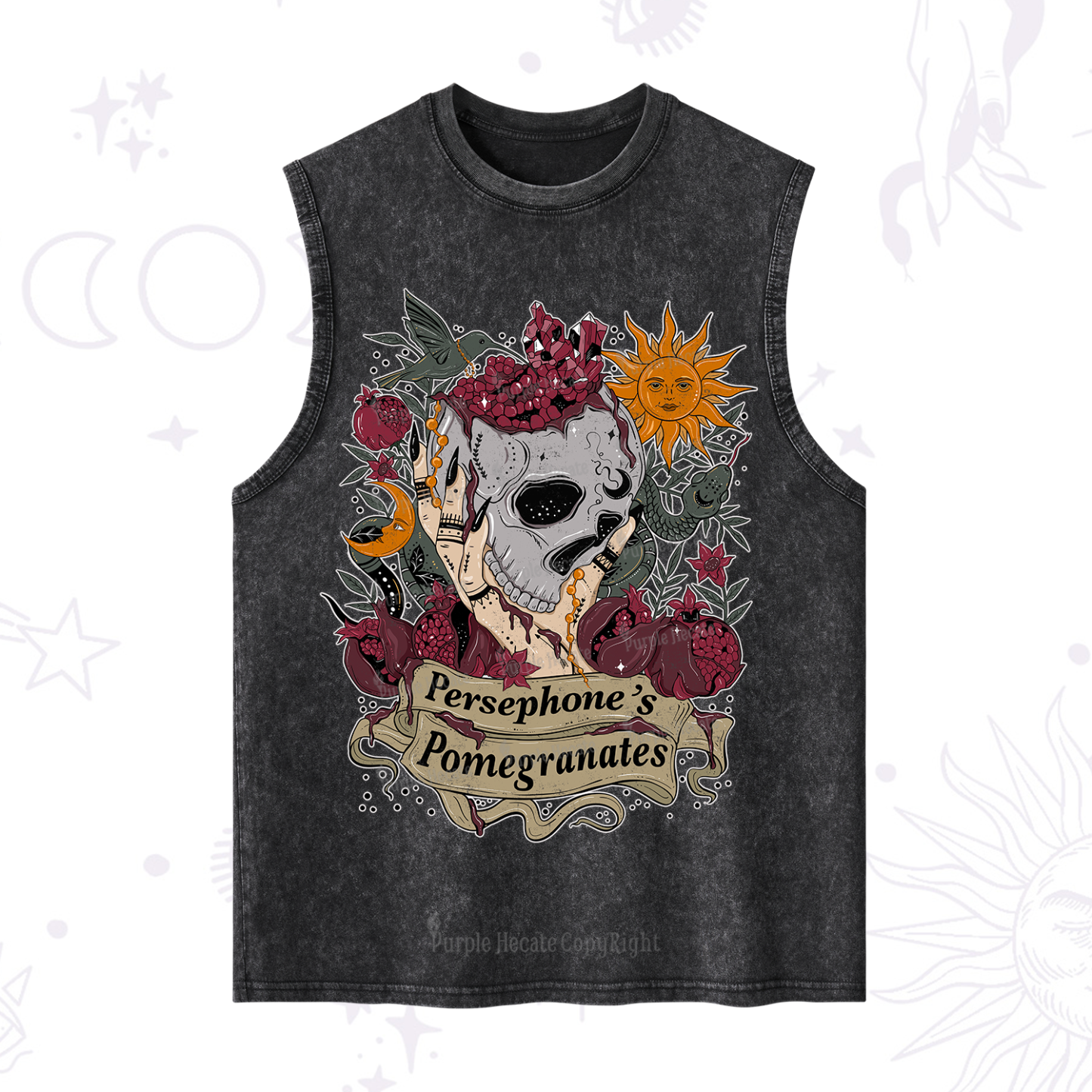 Purplehecate Persephone's Pomegranates Washed Tank
