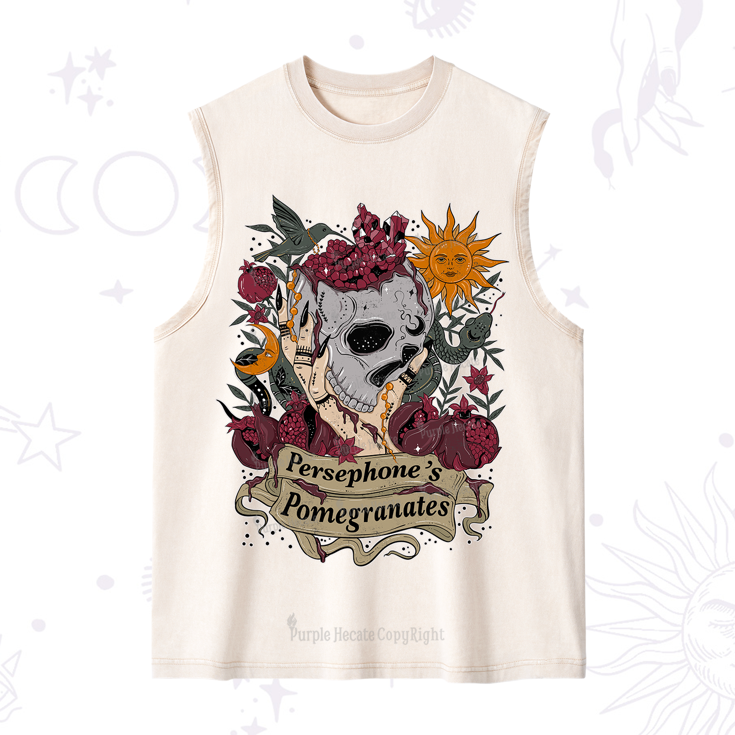 Purplehecate Persephone's Pomegranates Washed Tank