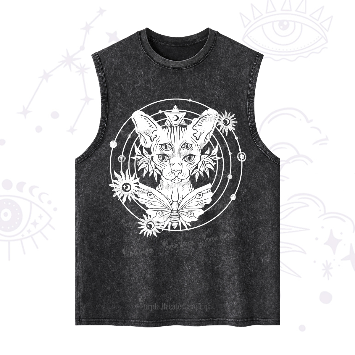 Purplehecate Mystic Sphynx Cat Lover Washed Tank