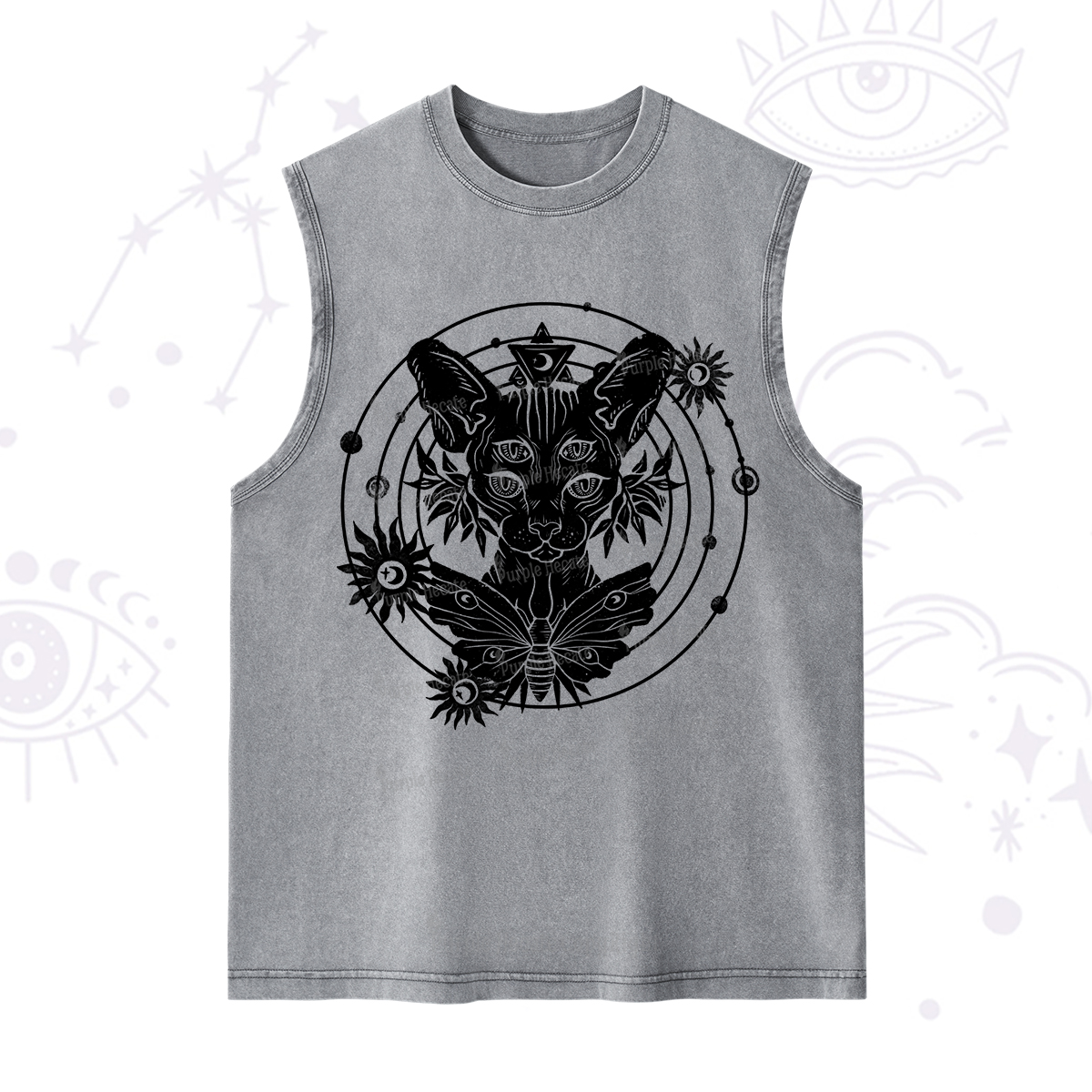 Purplehecate Mystic Sphynx Cat Lover Washed Tank