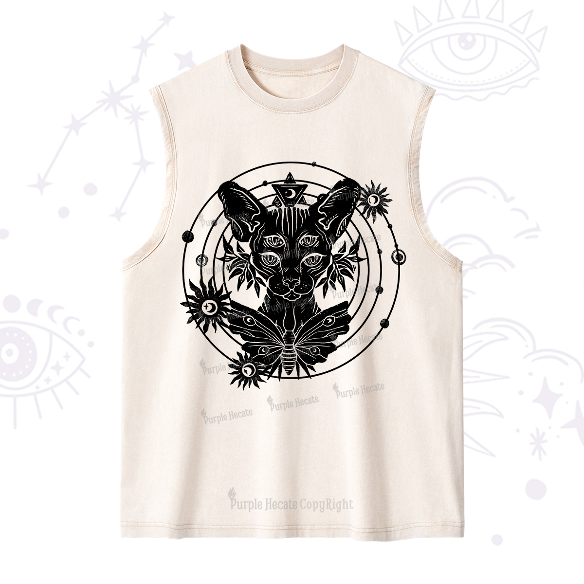 Purplehecate Mystic Sphynx Cat Lover Washed Tank