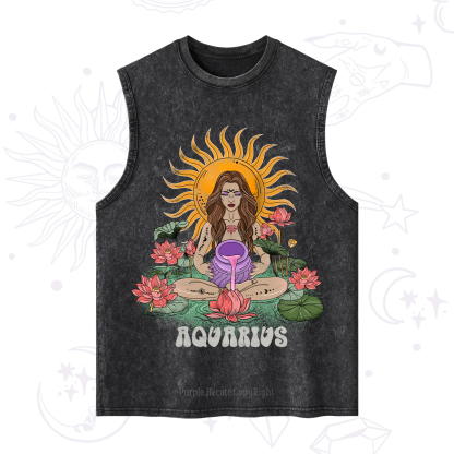 Purplehecate Sun Guardian Of Aquarius Zodiac Washed Tank