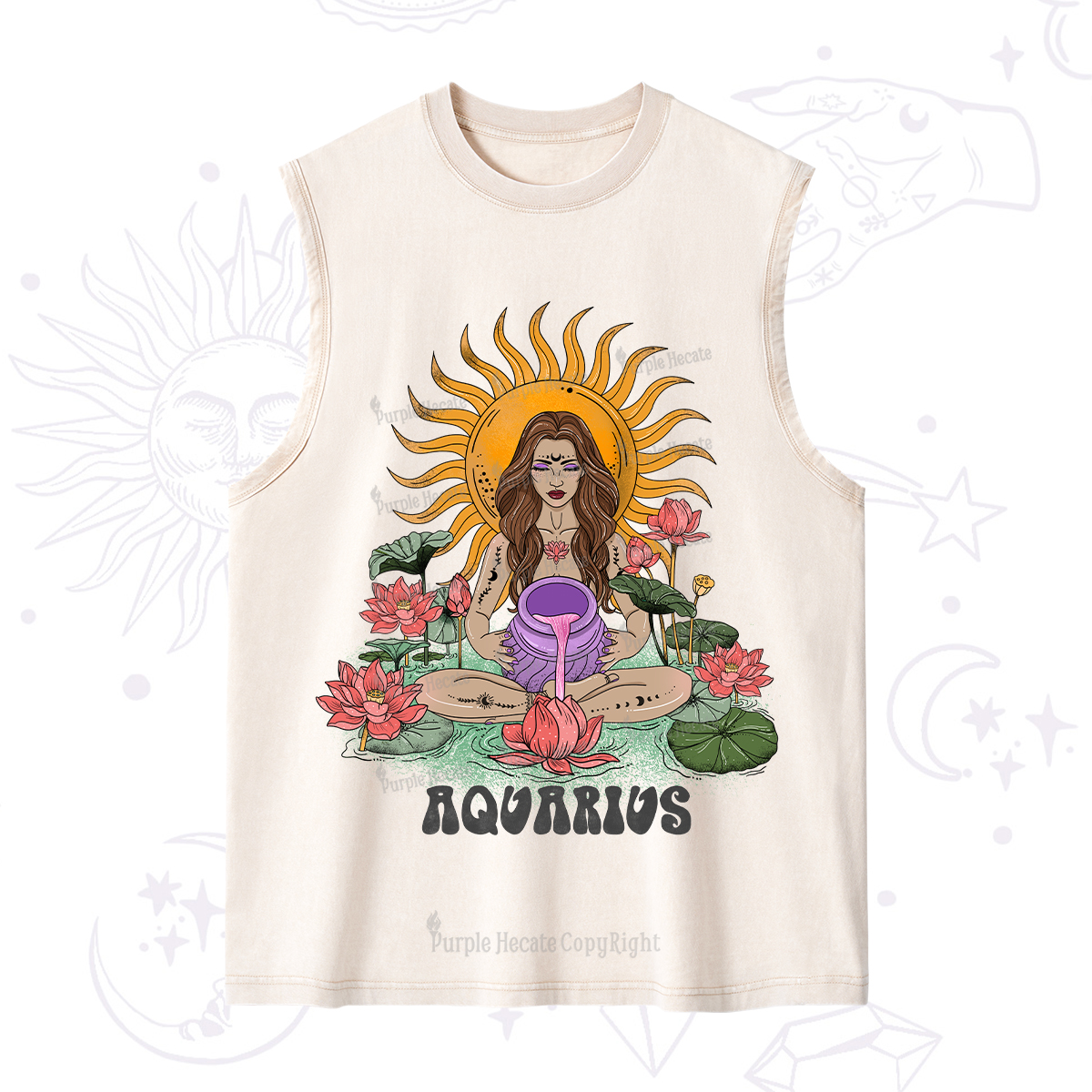 Purplehecate Sun Guardian Of Aquarius Zodiac Washed Tank