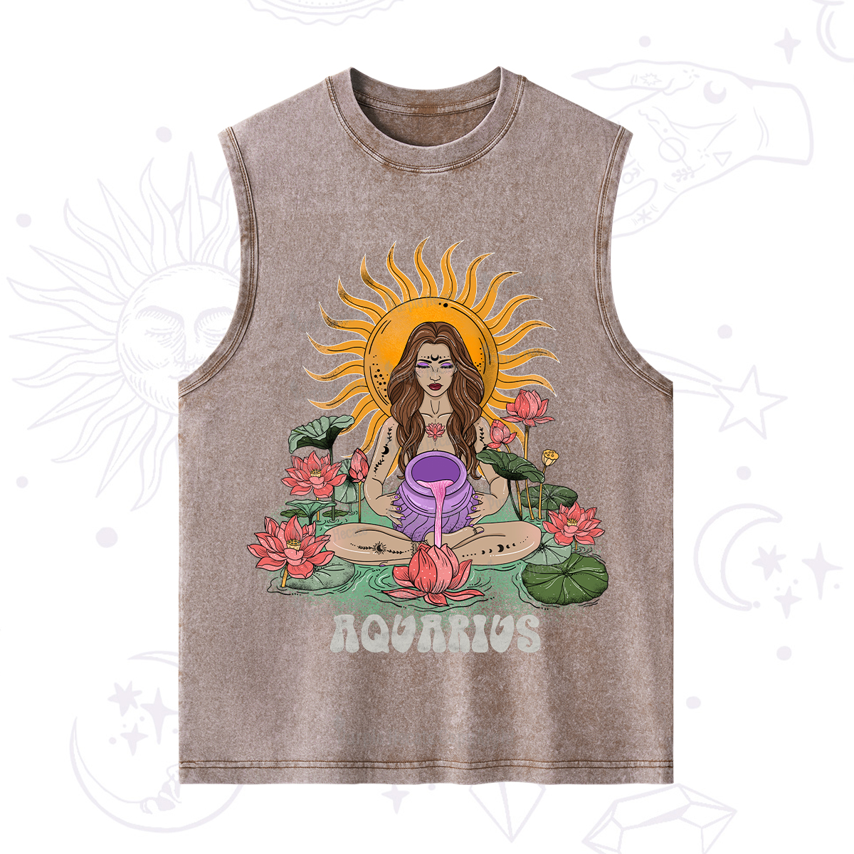Purplehecate Sun Guardian Of Aquarius Zodiac Washed Tank