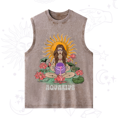 Purplehecate Sun Guardian Of Aquarius Zodiac Washed Tank