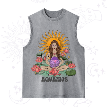 Purplehecate Sun Guardian Of Aquarius Zodiac Washed Tank