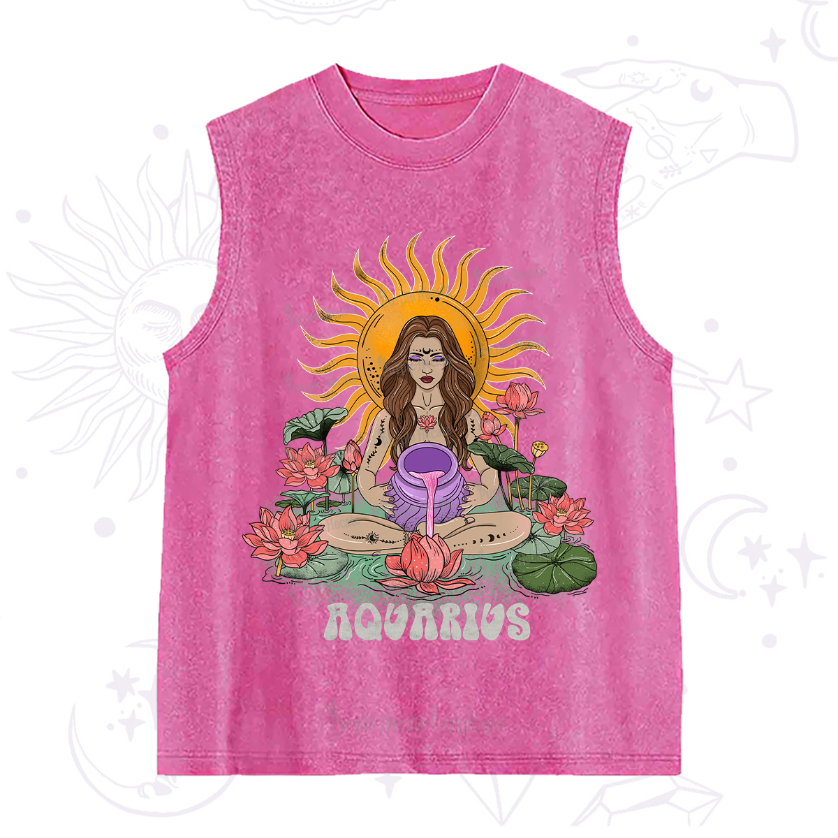 Purplehecate Sun Guardian Of Aquarius Zodiac Washed Tank