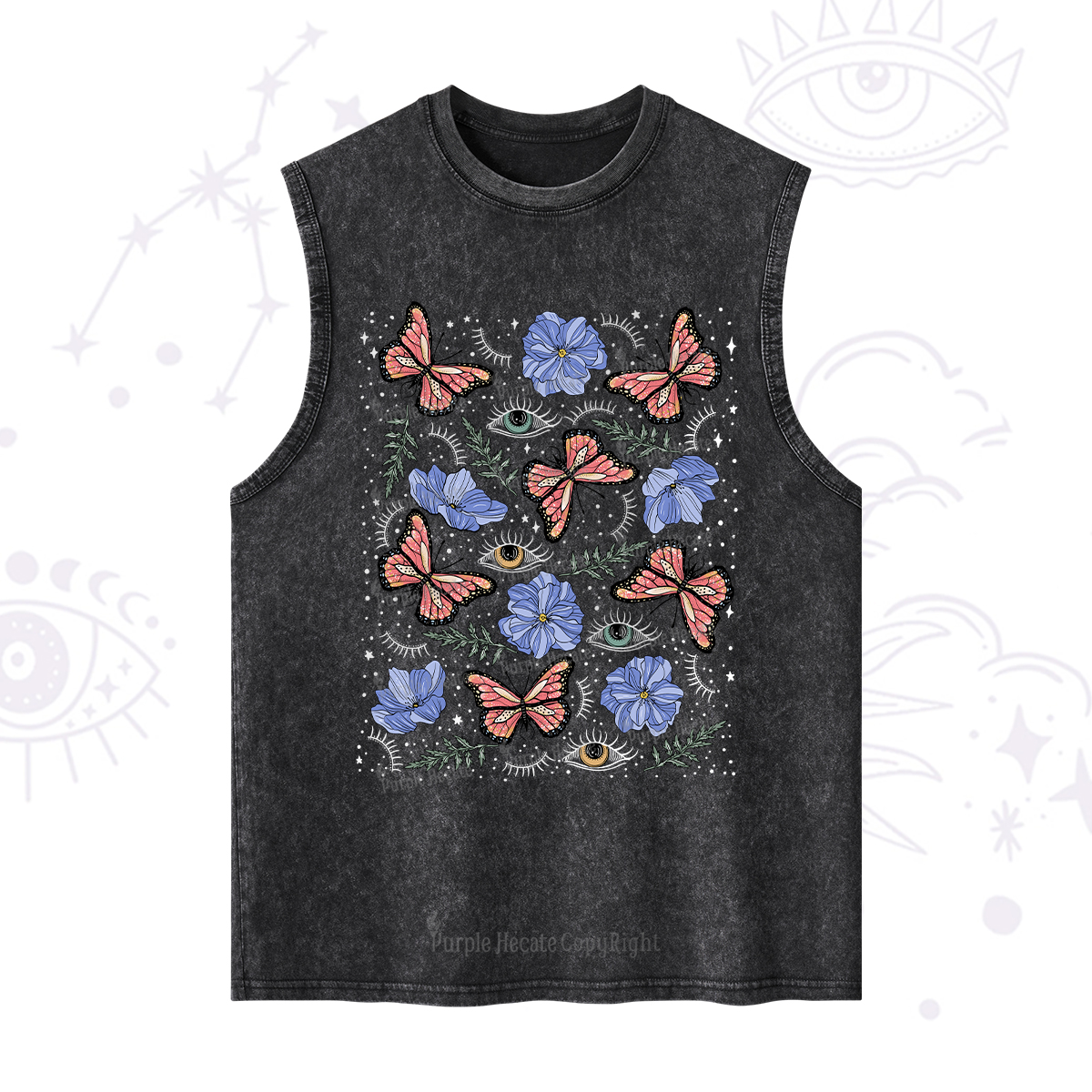 Purplehecate Butterfly Floral Washed Tank