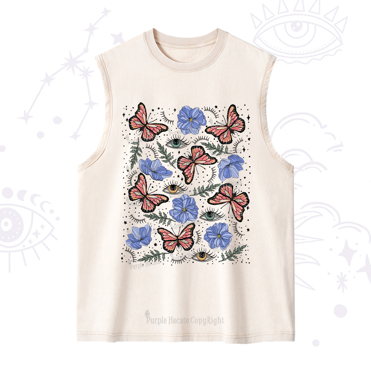 Purplehecate Butterfly Floral Washed Tank