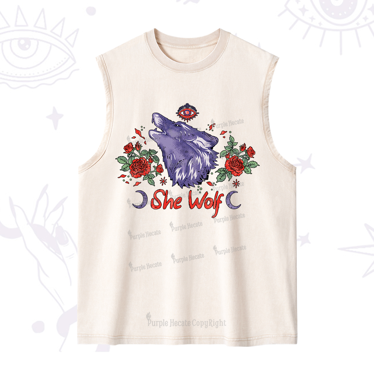 Purplehecate Moon Wolf Washed Tank