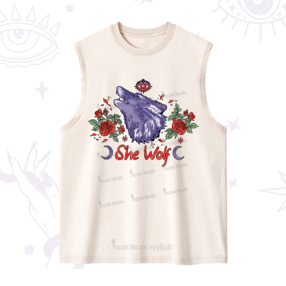 Purplehecate Moon Wolf Washed Tank