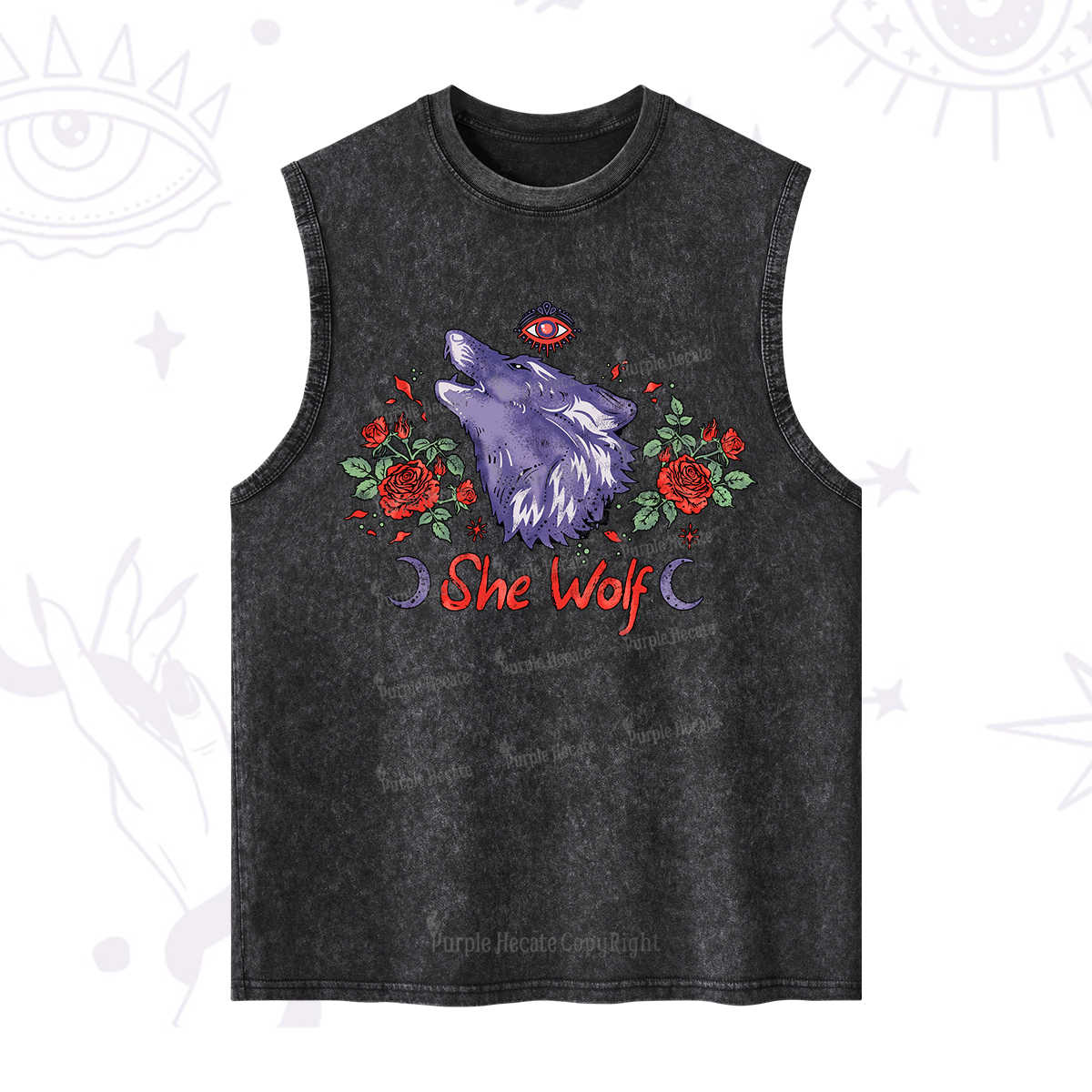Purplehecate Moon Wolf Washed Tank