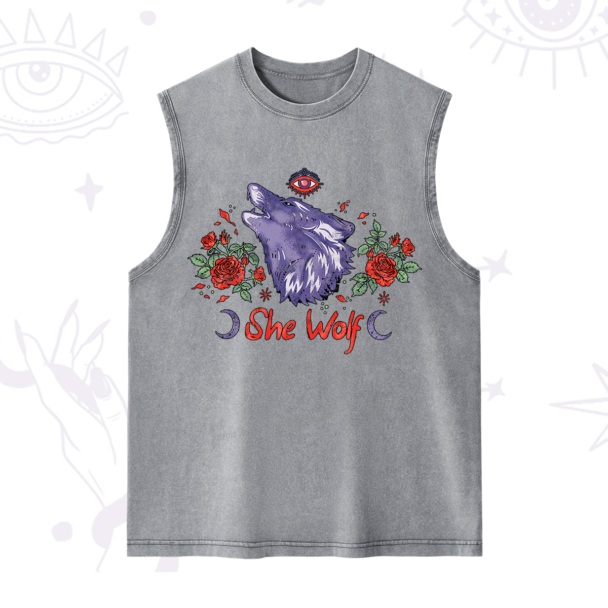 Purplehecate Moon Wolf Washed Tank