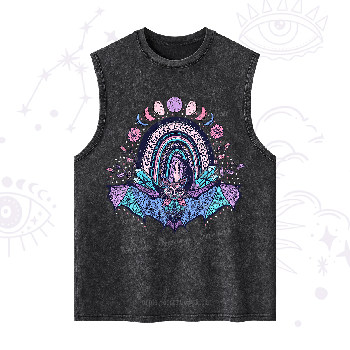Purplehecate Moon Phase Bat Washed Tank