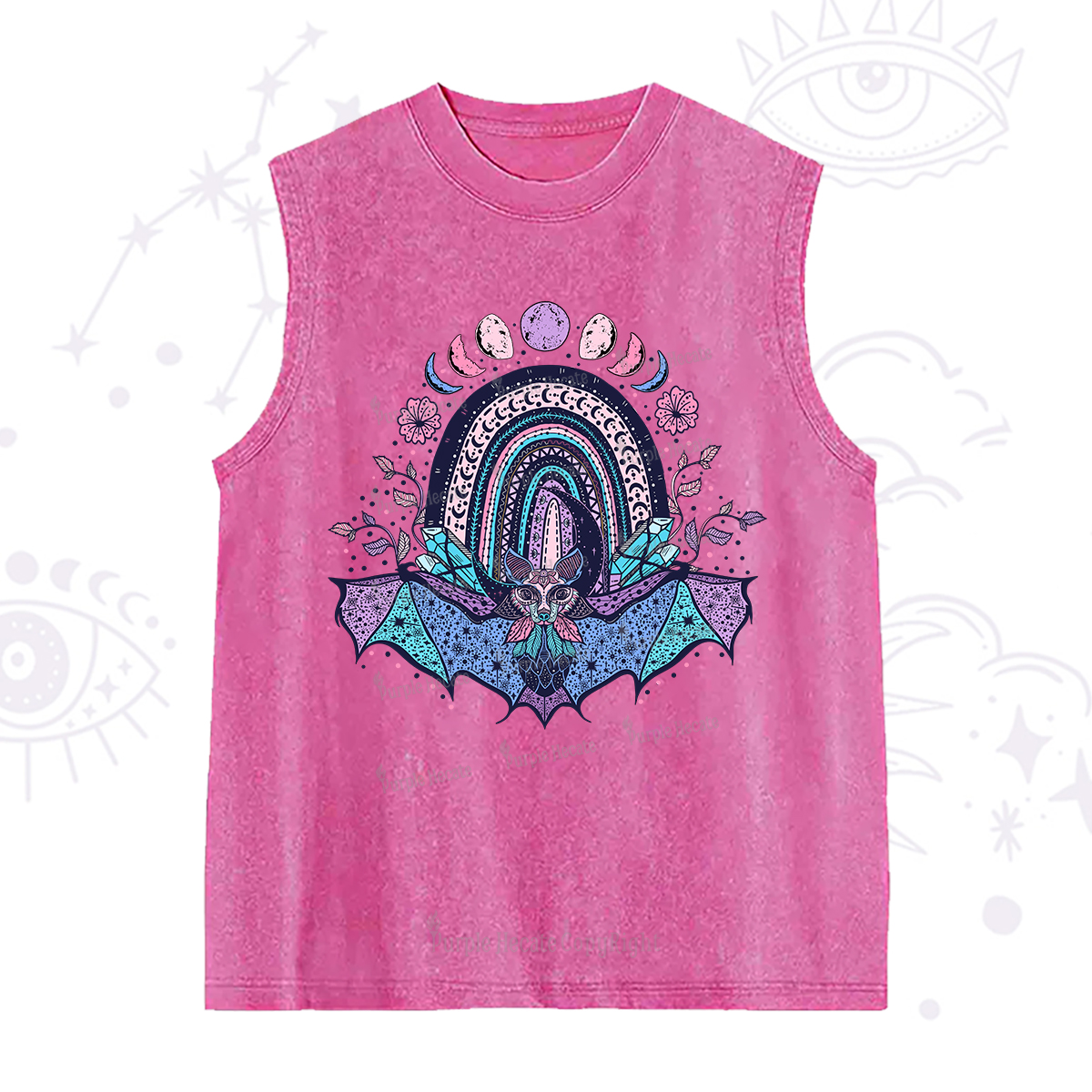 Purplehecate Moon Phase Bat Washed Tank