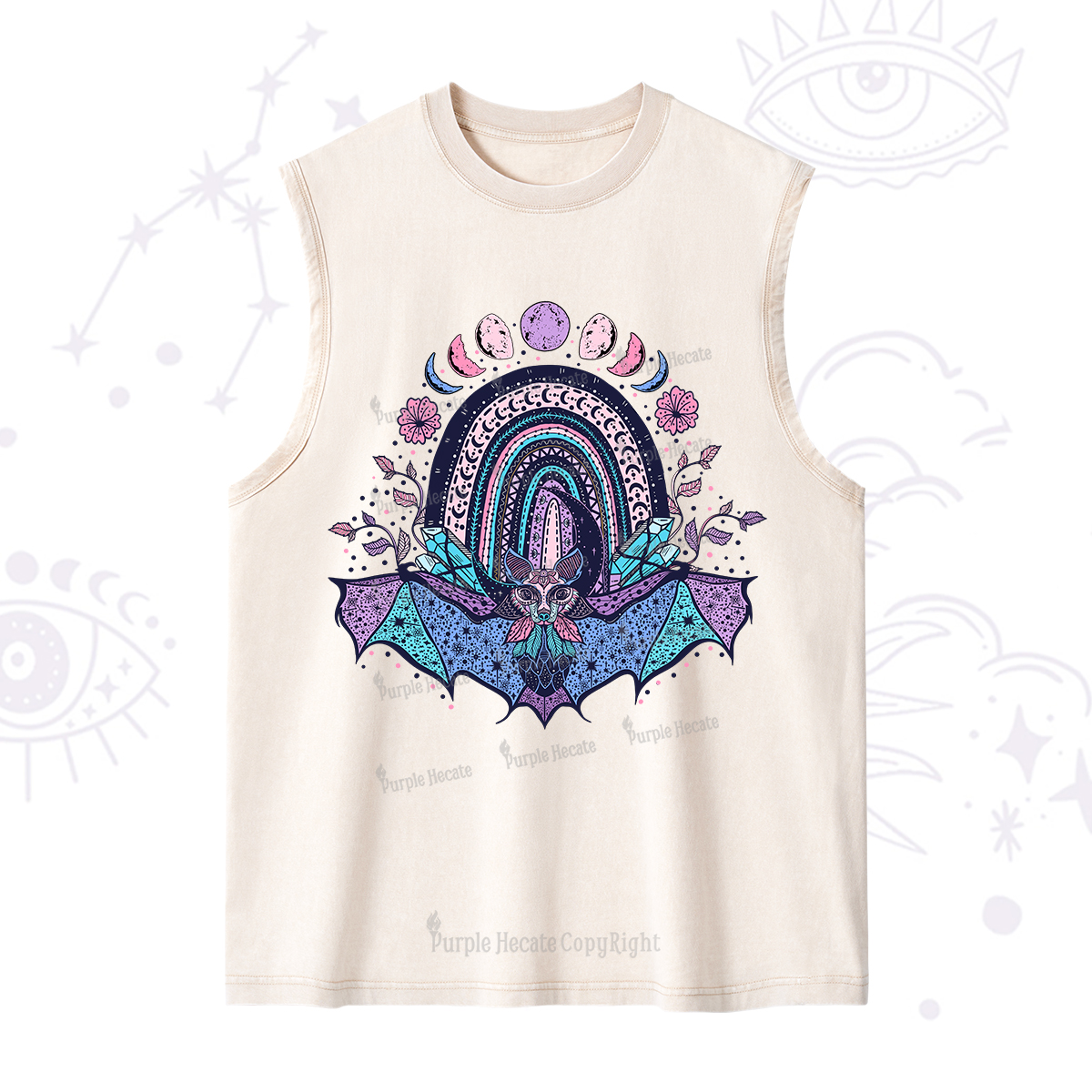Purplehecate Moon Phase Bat Washed Tank