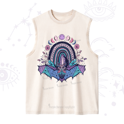 Purplehecate Moon Phase Bat Washed Tank