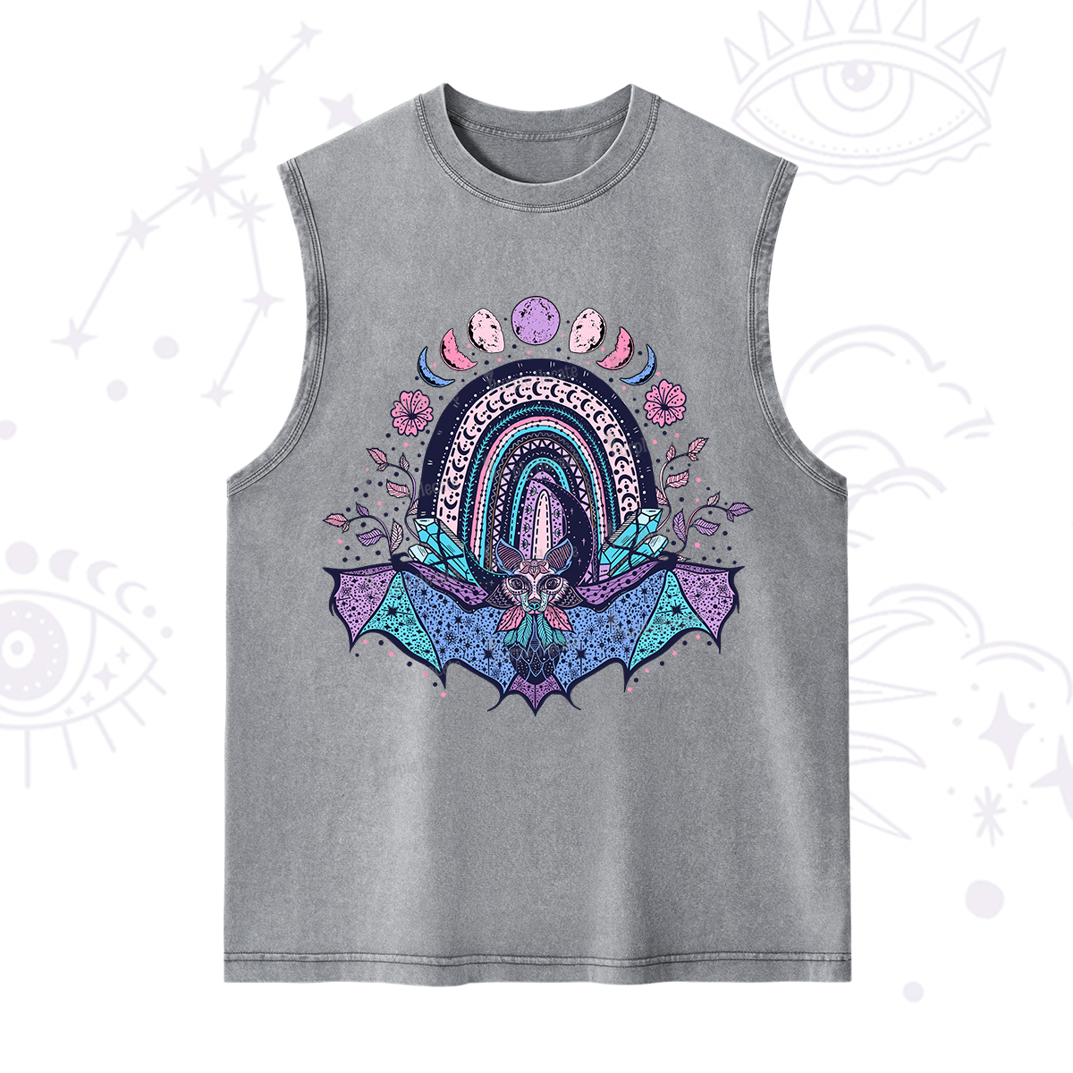 Purplehecate Moon Phase Bat Washed Tank