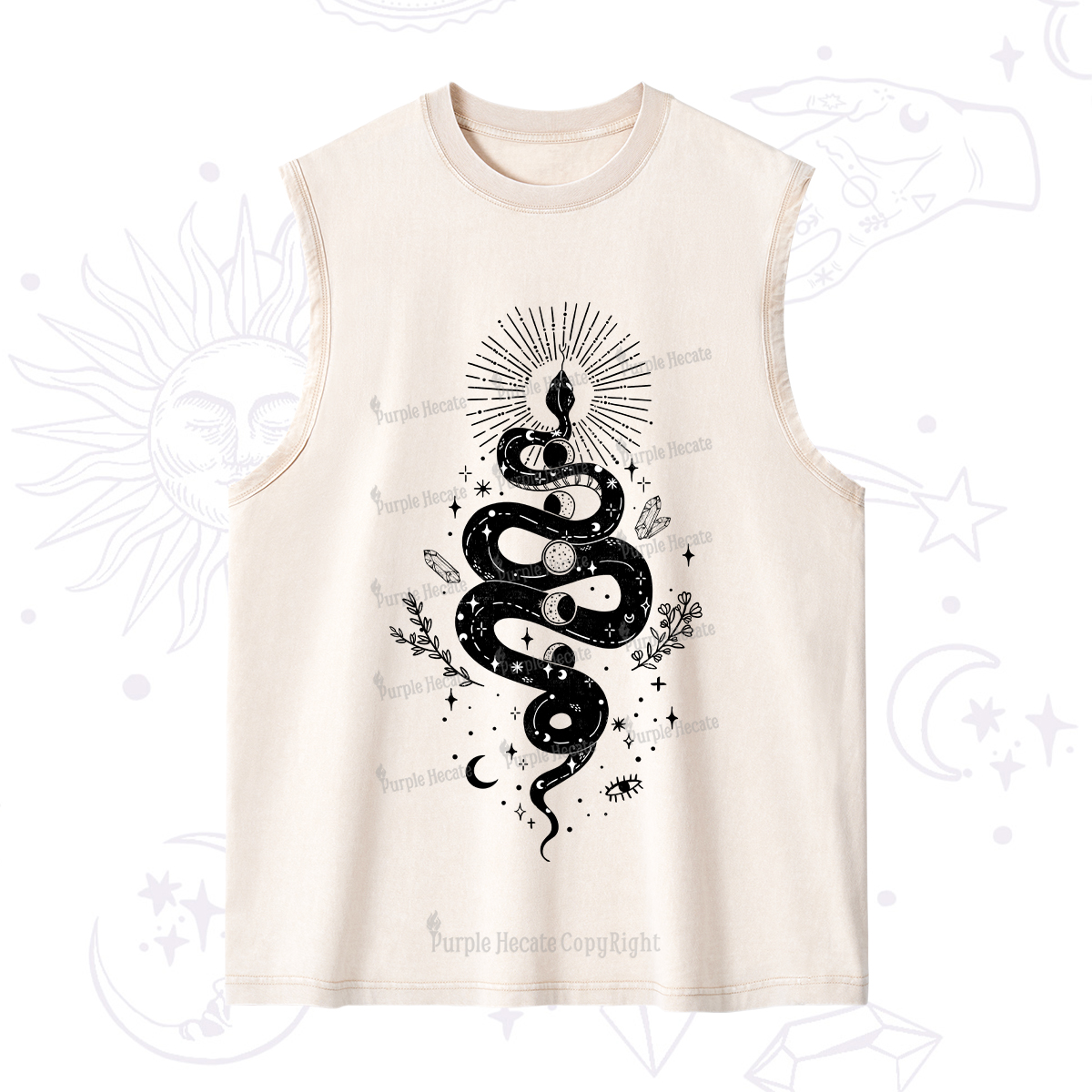 Purplehecate Mystical Moon Phases Snake Washed Tank