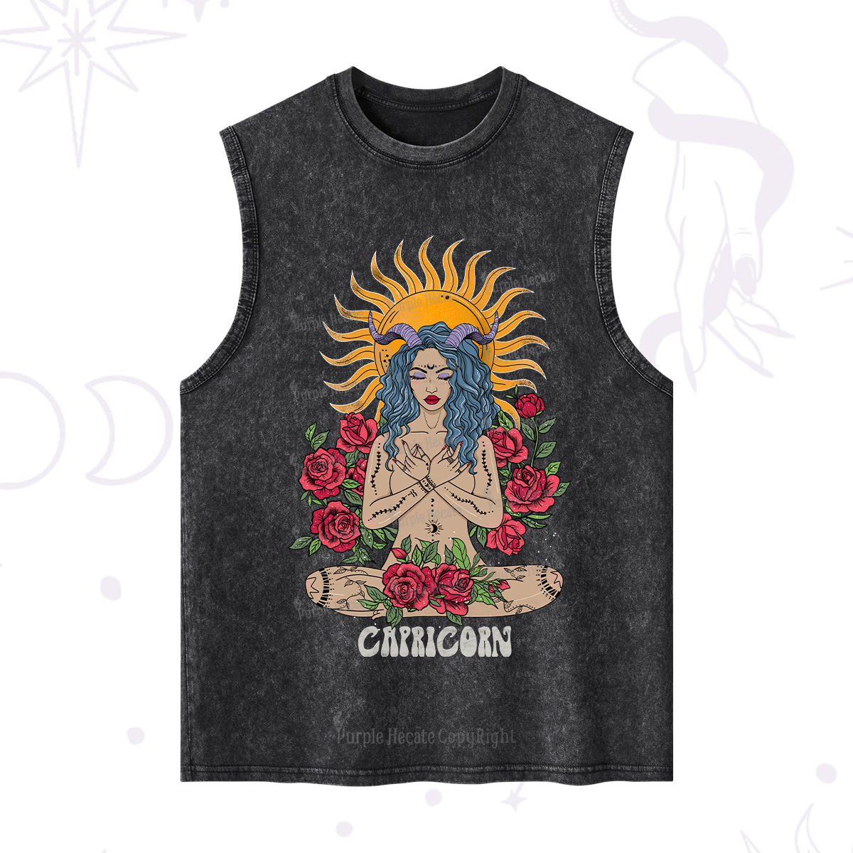 Purplehecate Sun Guardian Of Capricorn Zodiac Washed Tank