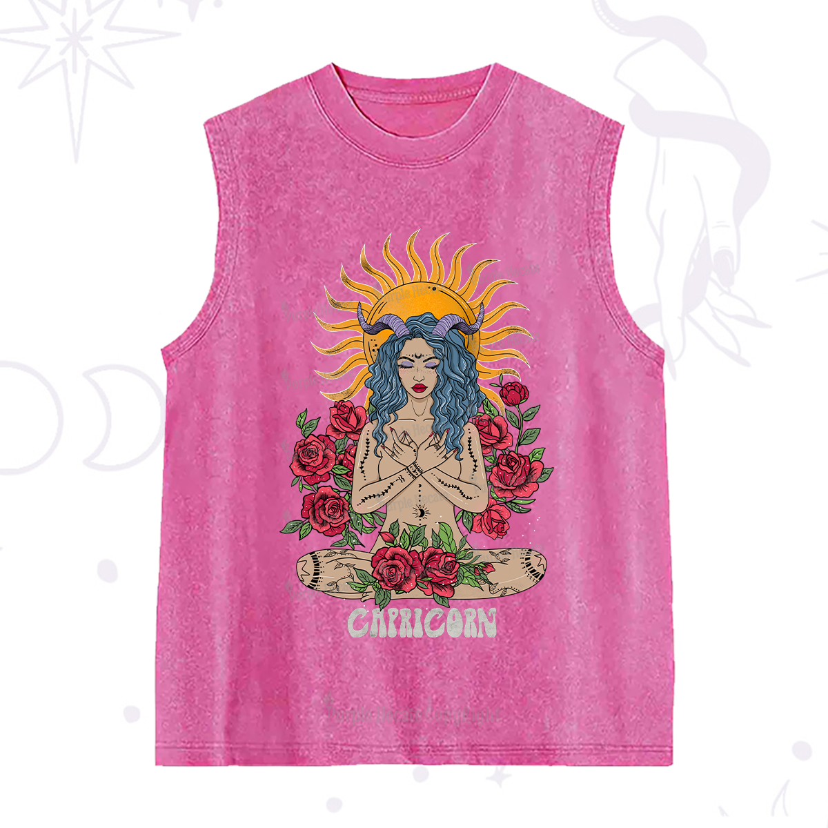 Purplehecate Sun Guardian Of Capricorn Zodiac Washed Tank