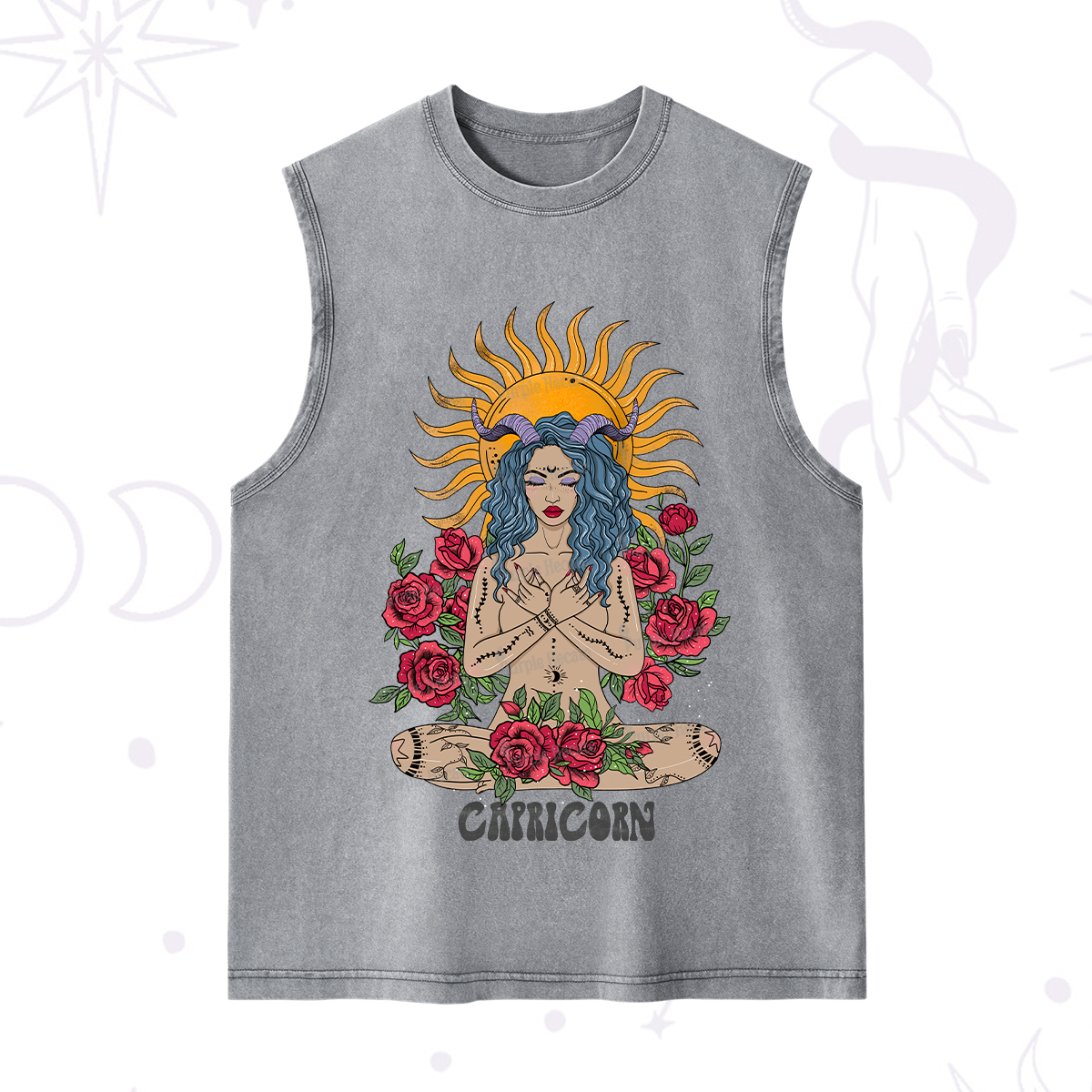 Purplehecate Sun Guardian Of Capricorn Zodiac Washed Tank