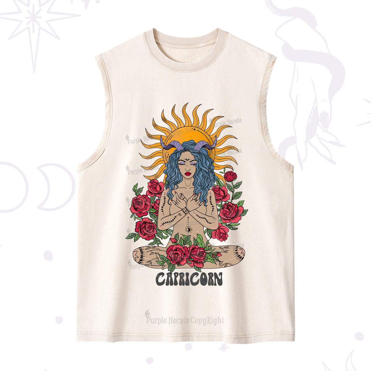 Purplehecate Sun Guardian Of Capricorn Zodiac Washed Tank
