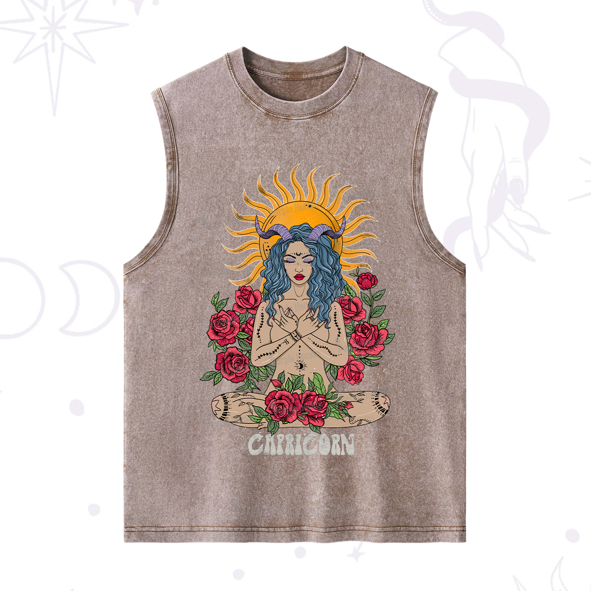 Purplehecate Sun Guardian Of Capricorn Zodiac Washed Tank