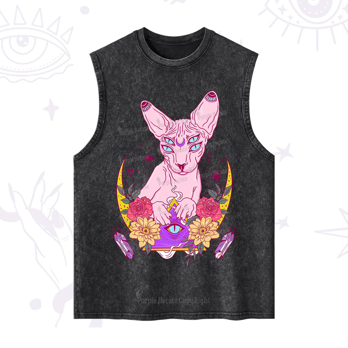 Purplehecate Moon Phase Cat Washed Tank