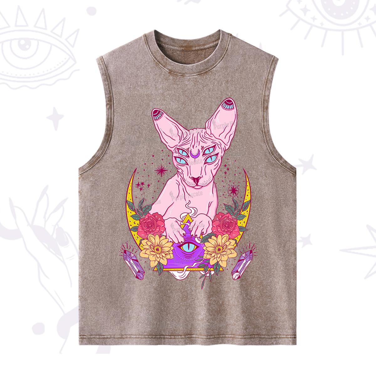 Purplehecate Moon Phase Cat Washed Tank