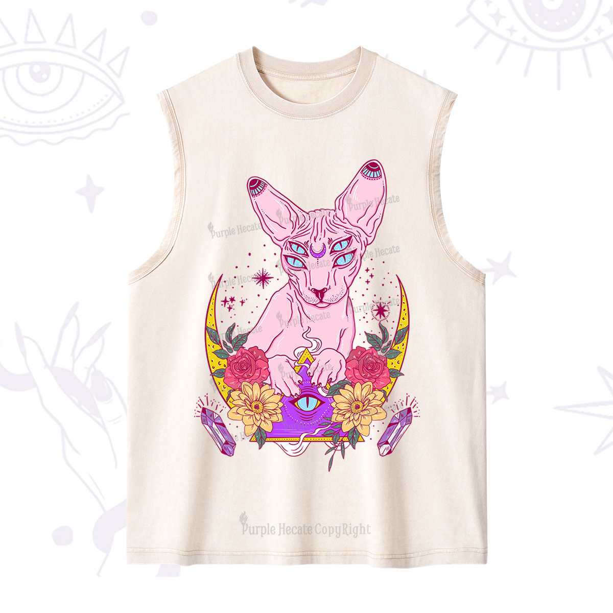 Purplehecate Moon Phase Cat Washed Tank