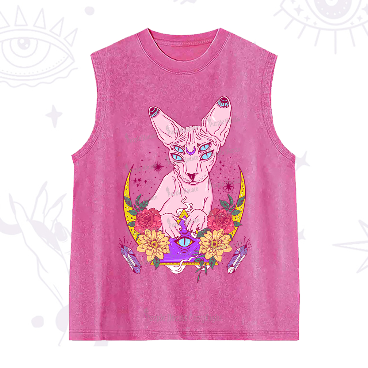 Purplehecate Moon Phase Cat Washed Tank