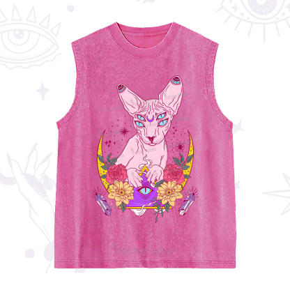 Purplehecate Moon Phase Cat Washed Tank