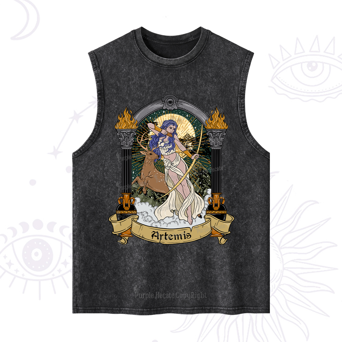 Purplehecate The Huntress Goddess Artemis Washed Tank