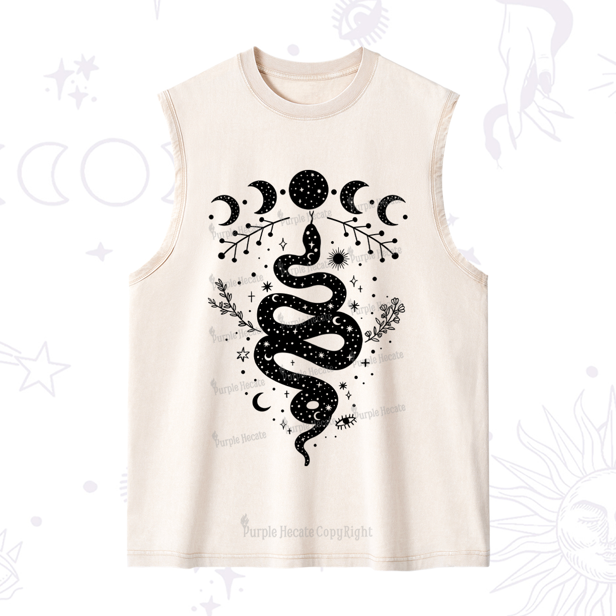 Purplehecate Snake And Moon Phase Comfort Washed Tank