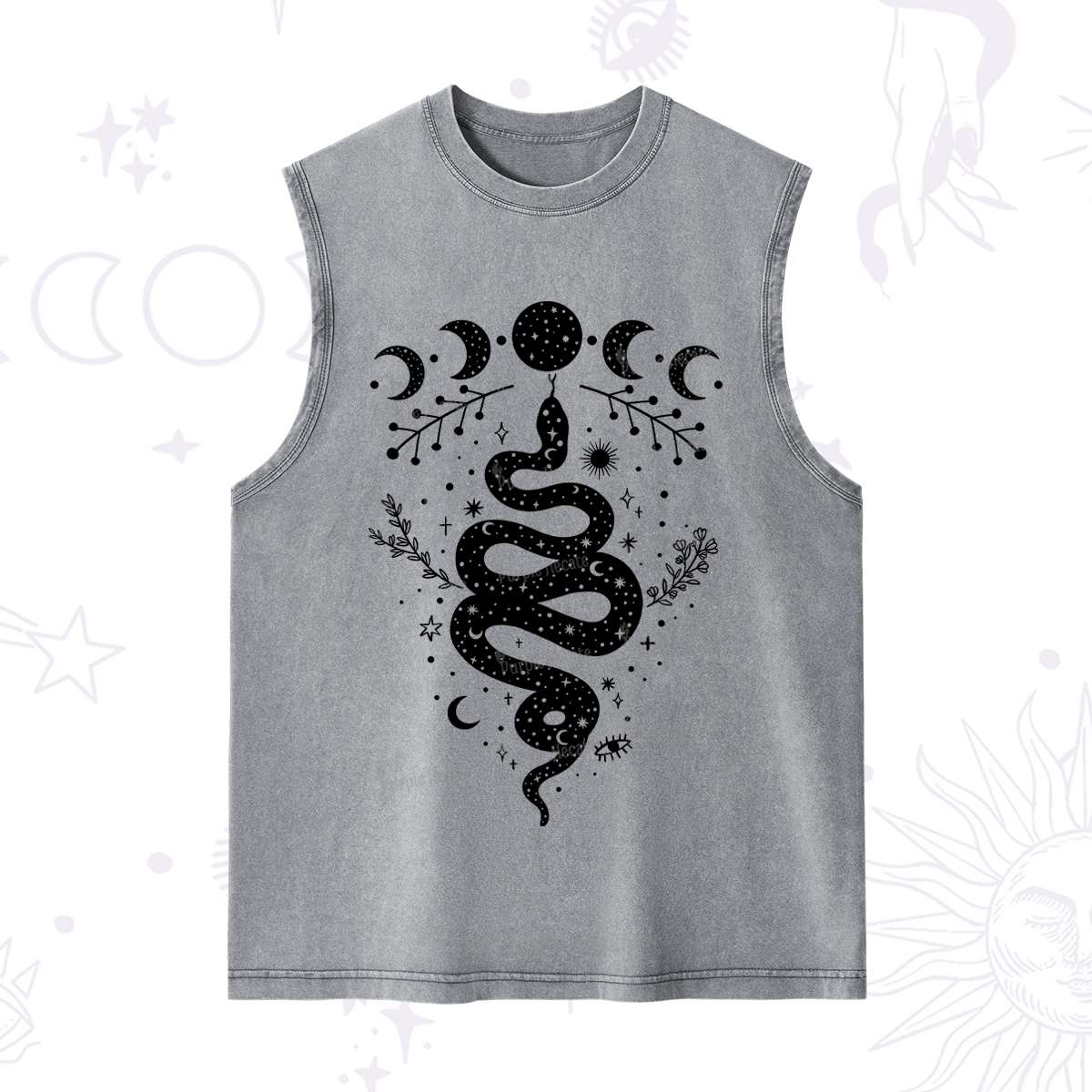 Purplehecate Snake And Moon Phase Comfort Washed Tank