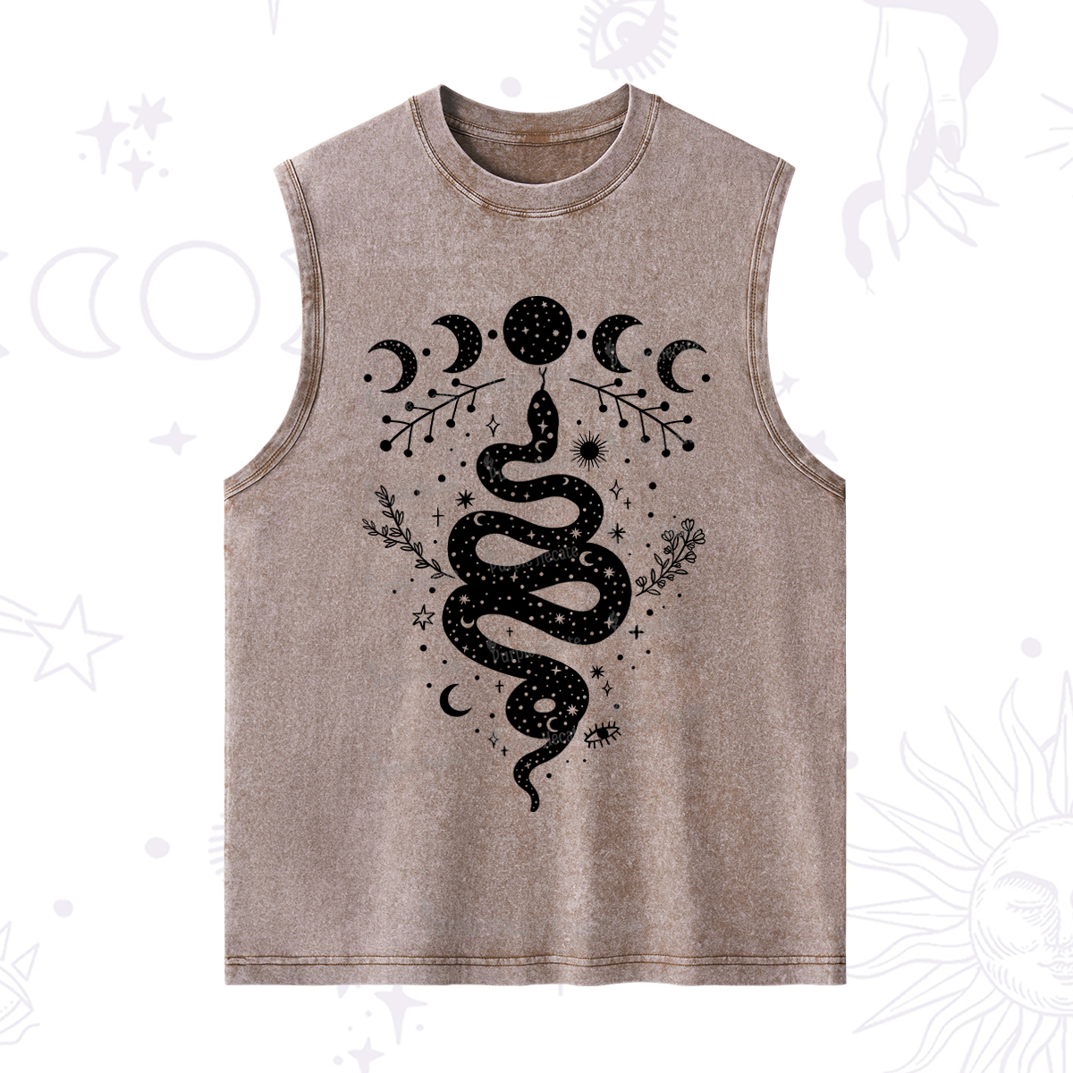 Purplehecate Snake And Moon Phase Comfort Washed Tank