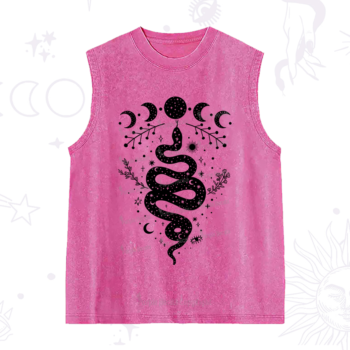 Purplehecate Snake And Moon Phase Comfort Washed Tank