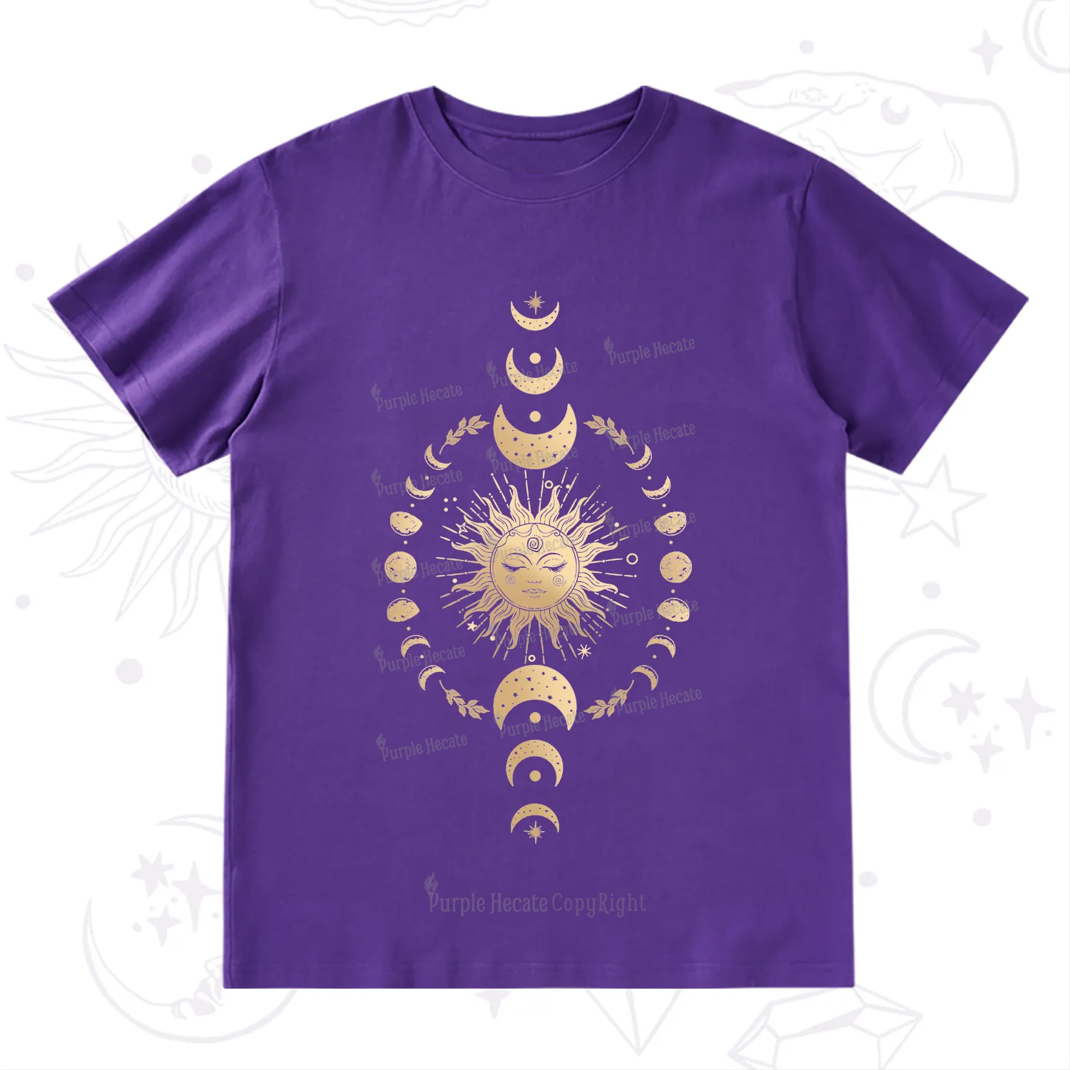 Purplehecate Celestial Sun & Moon Phases T-Shirt