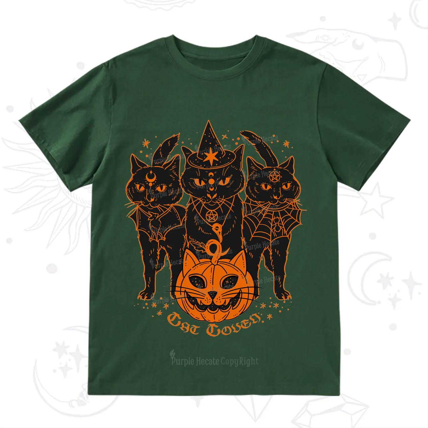 Purplehecate Pumpkin Witch Cat Coven Halloween T-Shirt