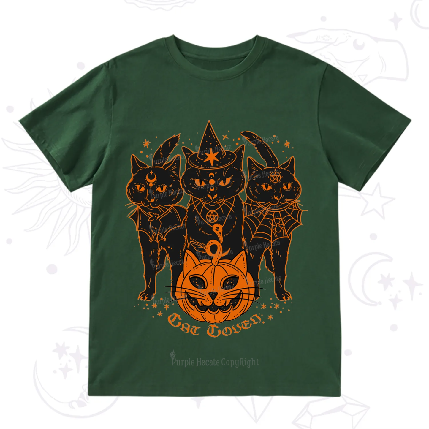 Purplehecate Pumpkin Witch Cat Coven Halloween T-Shirt