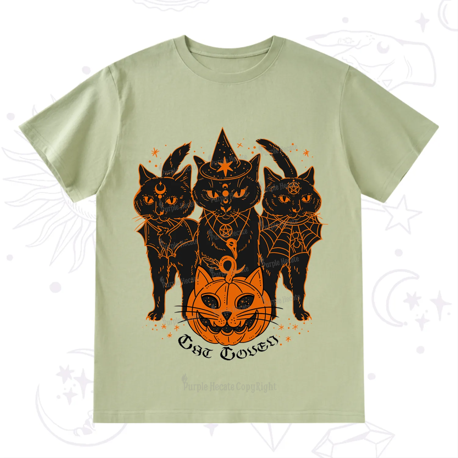 Purplehecate Pumpkin Witch Cat Coven Halloween T-Shirt