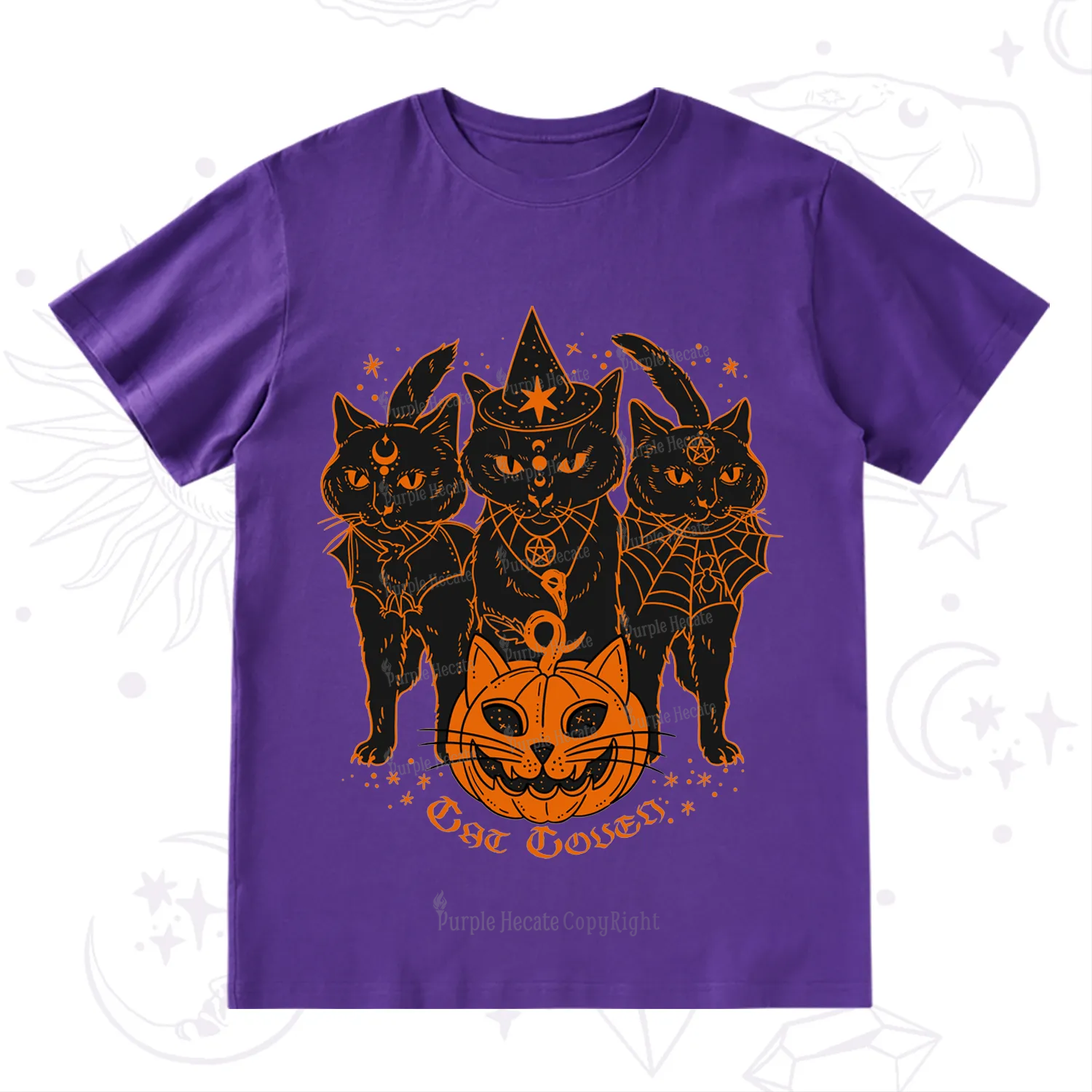Purplehecate Pumpkin Witch Cat Coven Halloween T-Shirt