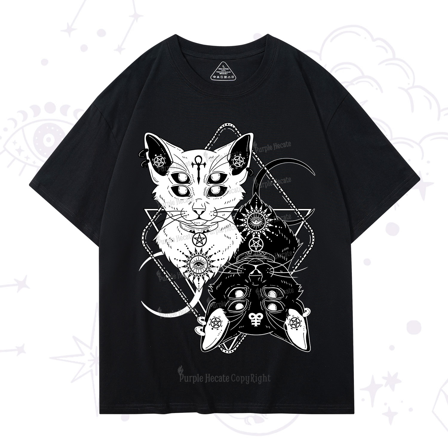 Purplehecate Occult Mirror Cats T-Shirt